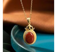 S925 Collana in Argento Sterling Agata Rossa del Sud Per Le Donne Placcato Oro Pendente Classic Semplice Palazzo Nazionale Vento Moda Regalo Squisito, LJBLEUSK