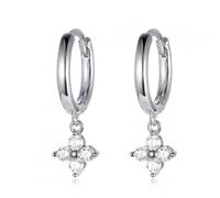 S925 Orecchini a cerchio da donna con zircone lucido a quattro foglie anelli per donne festa matrimonio s