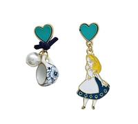 S925 Orecchini asimmetrici per donna con smalto simpatico cartone animato con ago S925, principessa Alice