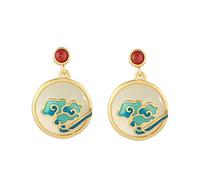 S925 Plated Earrings Nephrite White Jade Red Agate Pendant Earrings Country Women's Earrings