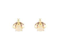 S925 Plated Stud Earrings Inlaid Red Agate Pendant Bug Stud Earrings Women's Earrings en White Jade