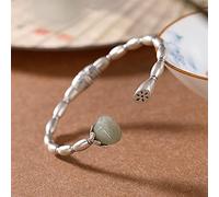 S925 Root And Jade Green Jade Flower Open for Women Bangle Women's Bracelets
