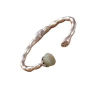 S925 Root And Jade Green Jade Flower Open for Women Bangle Women's Bracelets
