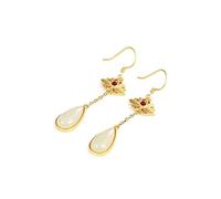 S925 Sterling Intarsiato Nefrite Giada Bianca Ciondolo Goccia d'Acqua Gancio per L'orecchio Antico Mestiere Lungo Agata Rossa Ciondolo Impreziosito Orecchini