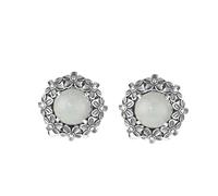 S925 Stud Earrings Small Fresh White Jade Flower Stud Earrings Female Versatile Small Flower Ear Clip Earrings White Jade