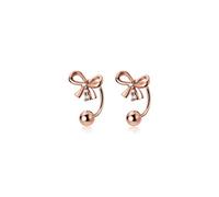 S925 White Fungus Studs, Women's Micro-Inlaid Hollow Bowknot Girly Heart Ear Jewelry &Rose, 925
