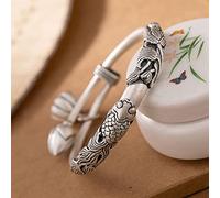 S990 Pure Retro Shiny Personality Fish Push Pull Bangle Bracelets for Women Girls Teen Foot Women's Bracelets Bright Face