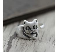 S990 Sterling Silver Fashion Personality Cute Cat Matte Matte Anello Aperto Anello Thai Silver Retro Lady Ring