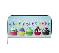 SAAKE Colorful Buon Compleanno Cupcakes Stampa Delle Donne In Pelle Portafoglio A Mano 7.9 X 3.9 "Alla Moda Capacità Del Raccoglitore Casual Uso Da Viaggio, nero, Taglia unica