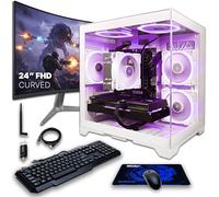 SAAV CORE PC da gioco precostruito Bundle Desktop Tower AMD Ryzen 7 5800X Radeon RX 9060 XT 8 GB GDDR6 curvo 24 pollici Monitor 16 GB DDR4 512 GB NVMe SSD WiFi 6 Windows 11 Bianco RGB Computer PC