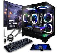 SAAV CORE PC da gioco precostruito Bundle Desktop Tower AMD Ryzen 7 5800X Radeon RX 9060 XT 8GB GDDR6 Dual Curved 24" Monitor 16GB DDR4 512GB NVMe SSD WiFi 6 Windows 11 Nero RGB Computer PC Gaming
