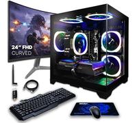SAAV CORE PC da gioco precostruito Bundle Torre desktop AMD Ryzen 5 5500 GeForce RTX 3050 6GB GDDR6 curvo 24 pollici Monitor 16 GB DDR4 512 GB NVMe SSD WiFi 6 Windows 11 Nero RGB Computer PC Gaming