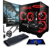 SAAV Drex PC da gioco precostruito Bundle Desktop Tower Intel Core i7-12700KF Radeon RX 9060 XT 8GB GDDR6 Dual Curved 27" Monitor 32GB DDR4 1TB NVMe SSD WiFi 6 Windows 11 Nero RGB Computer PC Gaming