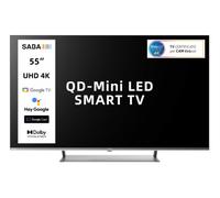 SABA SMART TV QD-MiniLED 55" ULTRA HD 4K, GOOGLE TV 5.0, Dolby Vision/Atmos, Triplo ter DVBT2/C/S2 HEVC MAIN10, Certificato TivuSAT, Piedistallo centrale