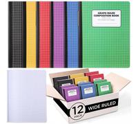 Sabary 12 Packs Graph Ruled Composition Notebooks (60 Sheets Each), 9.75 x 7.5 Inch, 6 Colors, Ruled with Graph, Drawing, Charts, Writing and Notes for Office Teachers Women Men