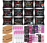 Sabary Set di 48 regali per l'apprezzamento dell'infermiera, 12 sacchetti per cosmetici per il trucco da infermiera, 12 quaderni tascabili, 12 penne a sfera per dottore infermiere, 12 braccialetti per stetoscopio Rn per studenti infermieristici, scuola e regali per ufficio, come da immagine.