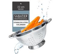 Sabatier - Scolapasta professionale in acciaio inox, resistente, durevole e lavabile in lavastoviglie. Fori fini per un facile drenaggio. Perfetto per pasta, verdure, riso e frutta. Grande diametro 22