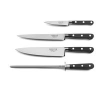 Sabatier Trompette - Set di 3 coltelli da cucina e 1 fucile per affilare - Origin - Acciaio 5Cr15MoV - Finitura satinata - Nero