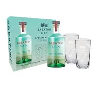 Sabatini Gin, London Dry Gin, 700ml, Confezione Regalo con 2 Tumbler Alti, Gin Artigianale Toscano, Gin Tonic Premium, Note Fresche, Citriche, Floreali, Finocchio, Lavanda, Foglie di Olivo, 41.3% Vol