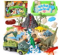 Sabbia Cinetica Bambini Giocattolo Dinosauro Kit Valigetta Sabbia con 1kg Sabbia Magica, Dinosauro Figura, Uova di Dino, Stampi Sabbia, Giocattoli Sensoriali Giochi Sabbia Regalo per Ragazzi 3+Anni
