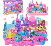 Sabbia Cinetica Bambini Regalo Principessa Kit Valigetta Sabbia con 900g Sabbia Magica, Giocattolo Unicorno Figura Principessa, Stampi per Castelli, Giocattoli Sensoriali Giochi Sabbia Regalo Ragazze