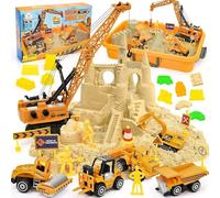 Sabbia Cinetica Bambini Sito di Costruzione Set Valigetta Con 1000g Magica, Gru Giocattolo, 5 Mini Veicoli & 14 Stampi, Giocattoli Sensoriali Giochi Regalo per Bambini