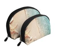 Sabbia Di Mare Con Stelle Marine, Borsa per trucco a conchiglia Portamonete da donna Borsa da toilette piccola Borsa per cosmetici 2 pezzi