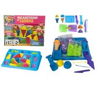 Sabbia Magica 500gr Kit per Bambini con Vassoio Formine per Dolci, Cono Gelato, Accessori Colorati, Pasta Modellabile Cinetica