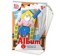 Sabbiarelli Sand-it For Fun - Album Dei dell’Olimpo con 5 Disegni Adesivi da Colorare con Sabbia Colorata (non inclusa) - Mitologia Greca, Gioco Educativo e Creativo per Bambini 5+