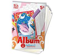 Sabbiarelli Sand-it For Fun - Album Il Mondo Magico con 5 Disegni Adesivi da Colorare con Sabbia Colorata (non inclusa) - Lavoretti Creativi e Pregrafismo - Gioco Educativo Bambini e Bambine 5+ Anni