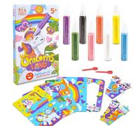Sabbiarelli Sand-it For Fun - Kit Unicorns Land, Set Creativo di Sand Art per Bambini 5+: 8 Penne di Sabbia Colorata e 6 Fogli Adesivi A5 con 8 Disegni, 4 Segnalibri e 1 Cornice a Tema Unicorni