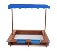 Sabbiera con copertura, sabbiera in legno con copertura, sabbiera per bambini, sabbiera per il giardino, portata 100 kg, blu, marrone, 126 x 121 x 118 cm