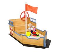 Sabbiera per Bambini in Legno a Forma di Nave dei Pirati con Vano Contenitore, 158x78x45.5 cm