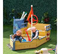 Sabbiera per Bambini in Legno a Forma di Nave dei Pirati con Vano Contenitore, 158x78x45.5 cm