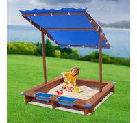 Sabbiera per bambini, in legno con copertura, per giardino, per cortili, giardini, spiagge o parchi giochi, blu, 126 x 121 x 118 cm