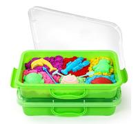 Sabbiera Sensory Bin con coperchio e maniglia, portatile Sensory Sandbox contenitore per bambini, in plastica per bambini (2 pezzi, verde)