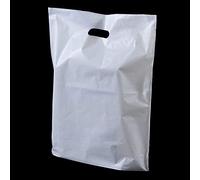 Sabco,50 sacchetti di plastica con manico patch,Sacchetti bianchi con manici,Borse resistenti ad alta resistenza ideali per boutique vestiti Party Gift Bag
