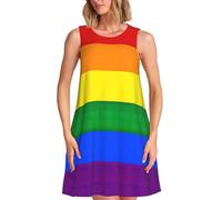 SABFWF Abiti senza maniche da donna con stampa bandiera arcobaleno, essenziale per l'estate, lunghezza al ginocchio, scollo rotondo casual, tasche laterali, Nero , L