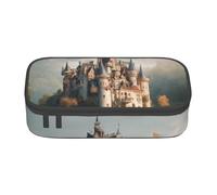 SABFWF Astuccio multifunzione con stampa romantica con castello delle fiabe, perfetto per studenti, professionisti e viaggiatori, Nero , Taglia unica, Astuccio per trucchi