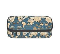 SABFWF Astuccio versatile con stampa di mappa del mondo, grande capacità, organizer per ufficio, astuccio per matite, Nero , Taglia unica, Custodia per chiave