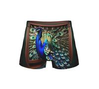 SABFWF Bella stampa di pavone immagine confortevole biancheria intima da uomo, boxer versatile, scelta perfetta per la moda degli uomini, Nero , S