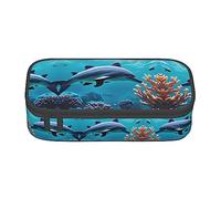 SABFWF Bellissimo astuccio versatile con stampa di delfini subacquei e corallo, grande capacità, organizer per ufficio, astuccio per matite, Nero , Taglia unica, Custodia per chiave