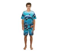 SABFWF Bellissimo pigiama da uomo con stampa di delfini subacquei e corallo, comodo pigiama da uomo con pantaloncini, perfetto per le notti estive, Nero , 3XL