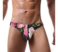 SABFWF Biancheria intima degli uomini degli slip del bikini degli uomini | Biancheria intima degli uomini di allungamento della stampa del fiore dei fiori di peonia con il sacchetto di U per l'usura