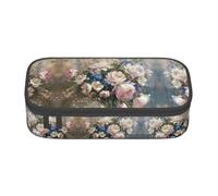 SABFWF Leggero Romantico Stampa Fiori Versatile Astuccio Astuccio Grande Capacità Organizzatore Astuccio Ufficio Uso Matita Sacchetto, Nero , Taglia unica, Custodia per chiave