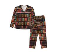 SABFWF Libreria Libreria Libro Stampa Delle Donne Pigiama Sets,Comodo Loungewear Natale,Pigiama di famiglia abbinato, Nero , XXL