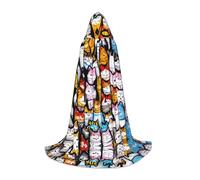 SABFWF Mantello da uomo con cappuccio con stampa di molti gatti dei cartoni animati, mantello da mago con cappuccio, perfetto per Halloween e cosplay