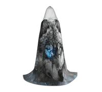 SABFWF Mantello da uomo con cappuccio e stampa lupo occhi blu, mantello mago con cappuccio, perfetto per Halloween e cosplay