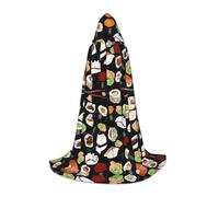 SABFWF Mantello da uomo con cappuccio, stampa nera, per sushi giapponese, mantello da mago con cappuccio, perfetto per Halloween e cosplay