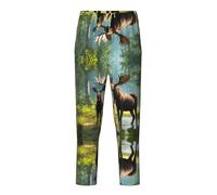 SABFWF Pantaloni pigiama alla moda con stampa di cervo orso alce,Pantaloni pigiama in cotone,Comodo abbigliamento da salotto per tutte le stagioni, Nero , L(14-16)